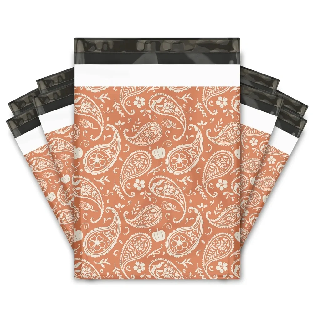 Orange Pumpkin Paisley Poly Mailer’s 10x13 Pack of 25 - Picture 1 of 8